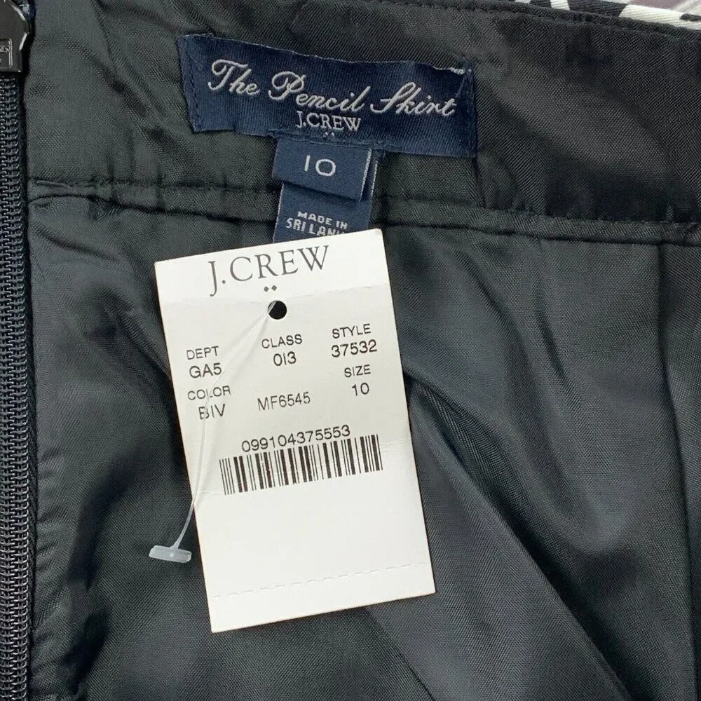 J. Crew Pencil Skirt sz 10 Black White Print Lined Back Slit New NWT